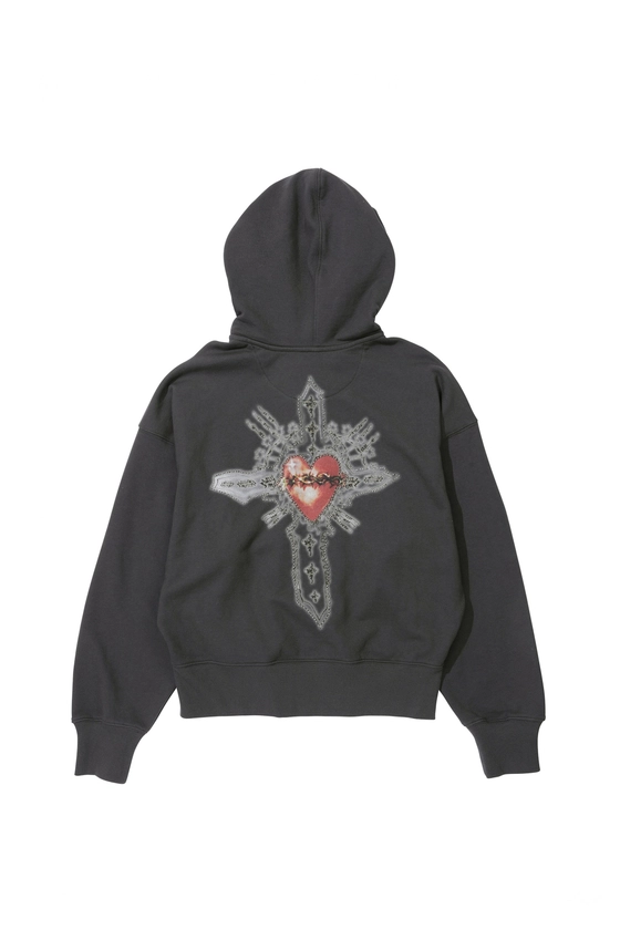 Beaded Saint Hoodie Zip-Up Charcoal