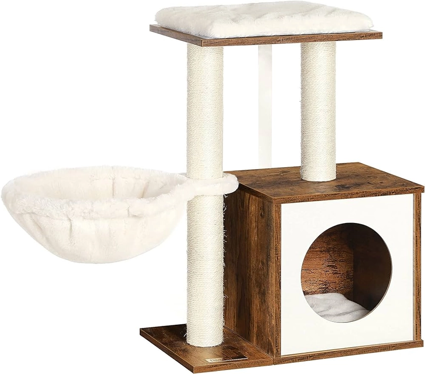 Feandrea WoodyWonders Cat Tree, Small Cat Tower for Kittens, Modern Cat Condo with Scratching Posts, Removable Cushions, for Indoor Cats, Rustic Brown PCT122X01