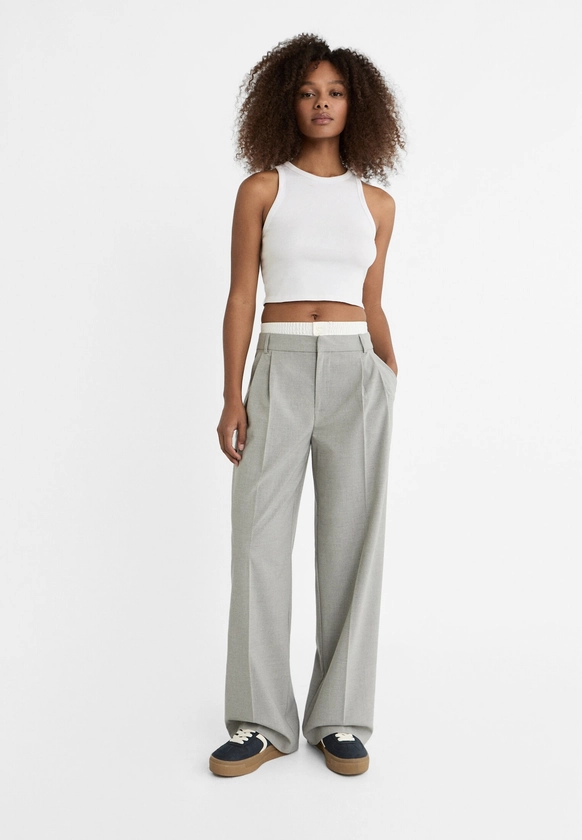 Smart trousers with contrast waistband - Women's Trousers | Stradivarius France