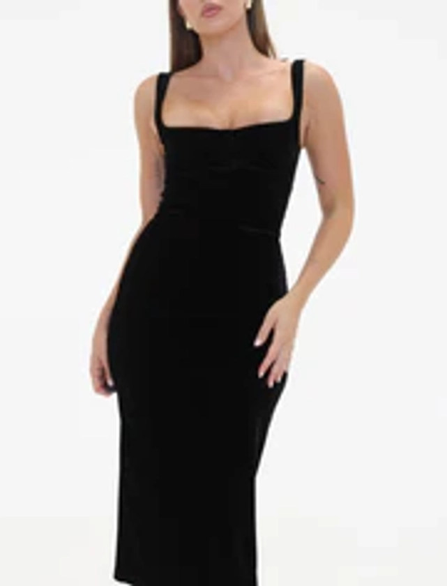 Runway Midi Dress | Black Velvet