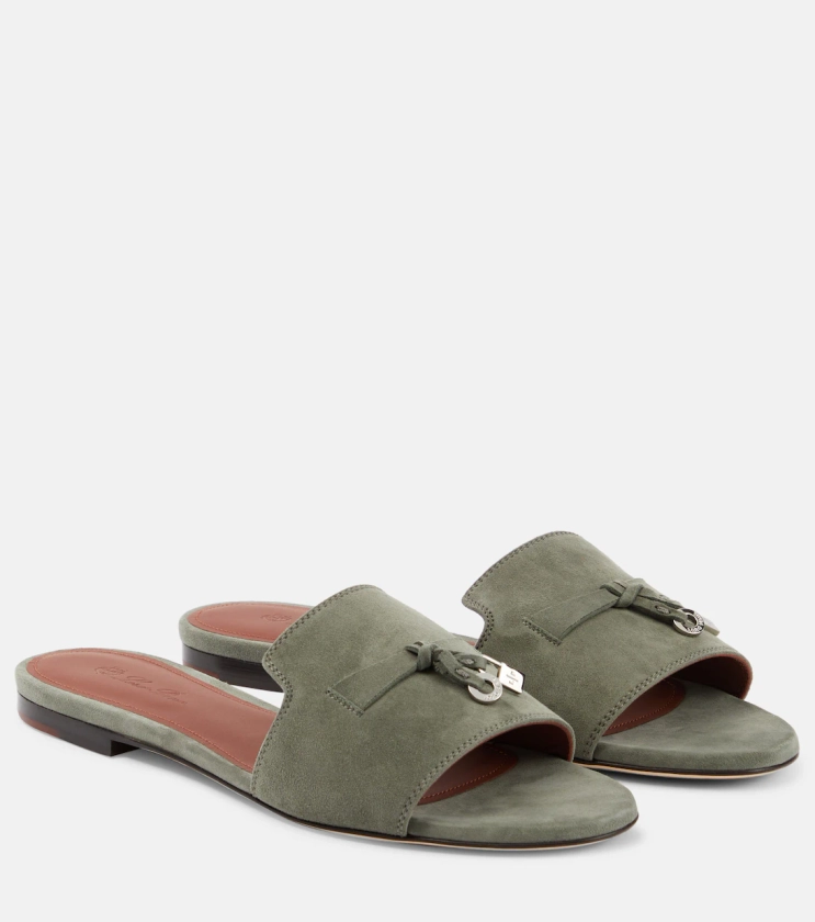 Embellished suede sandals in grey - Loro Piana | Mytheresa