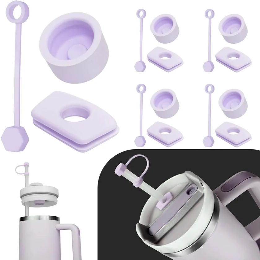 GAUDIE Silicone Spill Stopper Set of 4, Cup Accessories for Stanley 30/40 oz, Including Straw Cover Cap, Square Lid Stopper & Round Leak Stopper Plug (Purple)