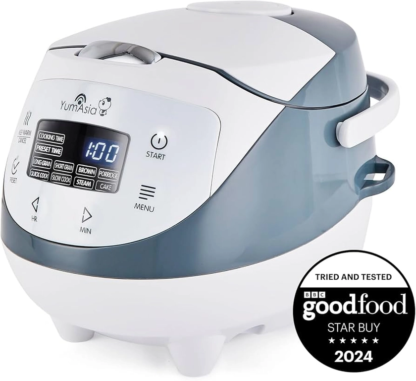 Yum Asia Panda Mini Rice Cooker With Ninja Ceramic Bowl and Advanced Fuzzy Logic (3.5 cup, 0.63 litre) 4 Rice Cooking Functions, 4 Multicooker functions, Digital LED display - 120V