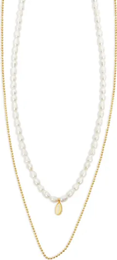 Argento Vivo Sterling Silver Imitation Pearl & Conch Charm Layered Necklace | Nordstrom