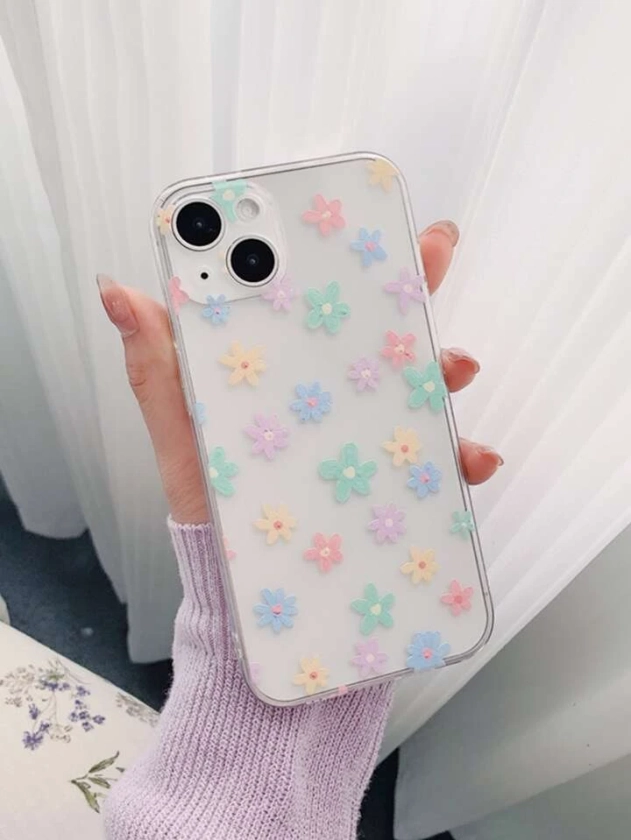 Cute Floral Pure Graphic Print Phone Case Silicone Protective Phone Case Antifall Phone Case