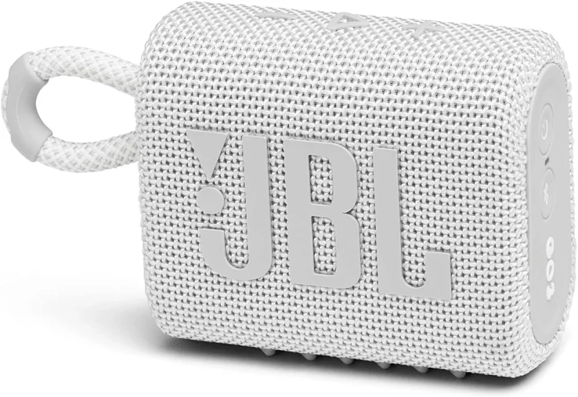 JBL GO 3 – Enceinte Bluetooth portable et légère, aux basses intenses et au style audacieux – Étanche à l’eau et à la poussière – Autonomie 5 hrs – Blanc
