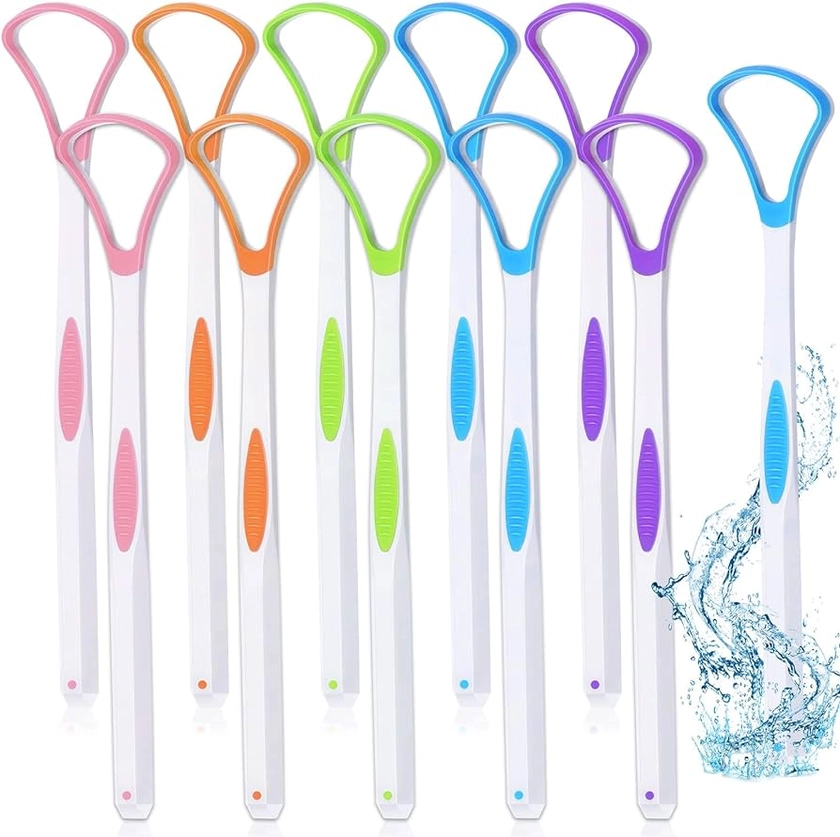 10 Pieces Tongue Scraper Tongue Cleaner Plastic Tongue Brush for Adults Kids Healthy Oral Care, Pink Blue Green Purple Orange
