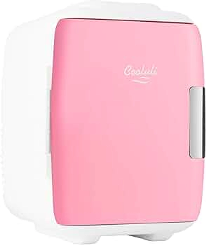 Cooluli Mini Fridge for Bedroom - Car, Office Desk & Dorm Room - Portable 4L/6 Can Electric Plug In Cooler & Warmer for Food, Drinks, Skincare Beauty & Makeup - 12v AC/DC & Exclusive USB Option, Pink