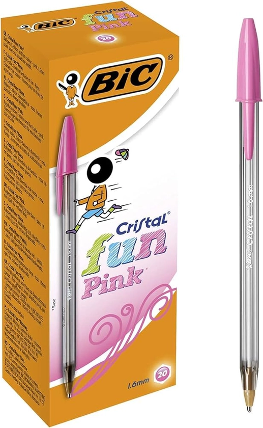 BIC Cristal Fun Ballpoint Pens, Pink Ink Smudge-Proof Writing Pens and Wide Point (1.6mm), Pack of 20 : Amazon.co.uk: Stationery & Office Supplies
