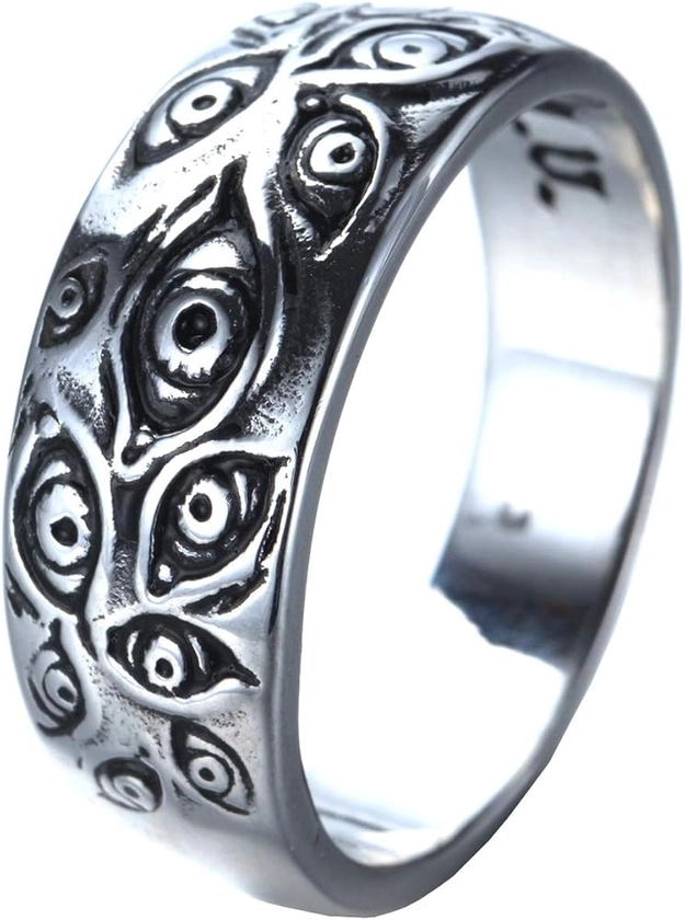 Men's Vintage Stainless Steel Engraved Eye of God Ring Black Gold Silver Tone