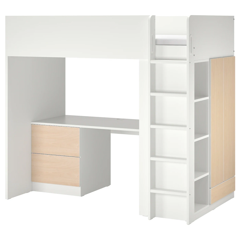 SMÅSTAD Lit mezzanine - blanc bouleau/avec bureau avec 3 tiroirs 90x200 cm