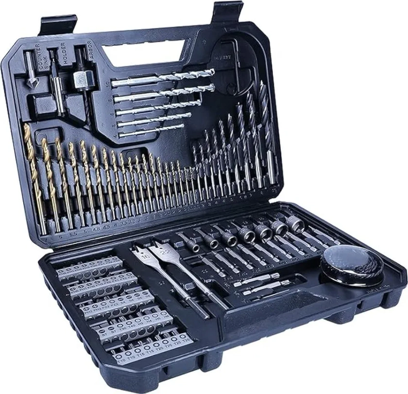 Bosch 103pc. Titanium Drill and Screwdriver Bit Set (for Wood, Masonary and Metal, Includes Hole Saws and Spade Bits, Accessories Drill and Screwdriver)