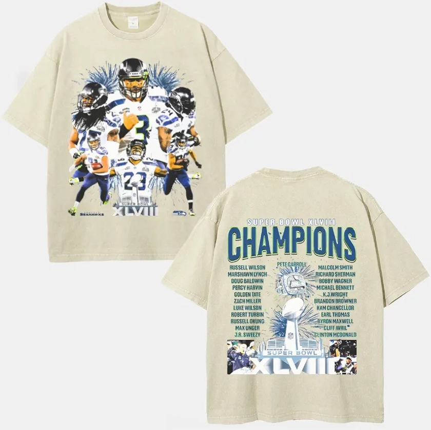 Unisex-Adult Ultra Cotton Washed T-Shirt Graphic SUPER BOWL XLVIII CHA