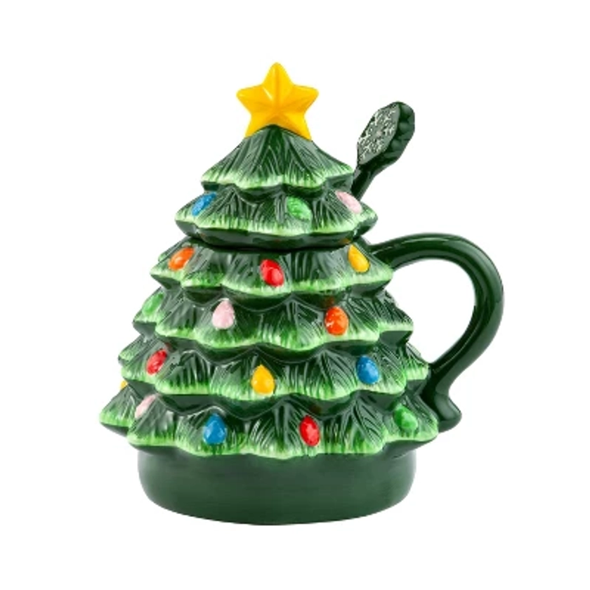 Mr. Christmas Lidded Nostalgic Christmas Tree Mug with Spoon, Green