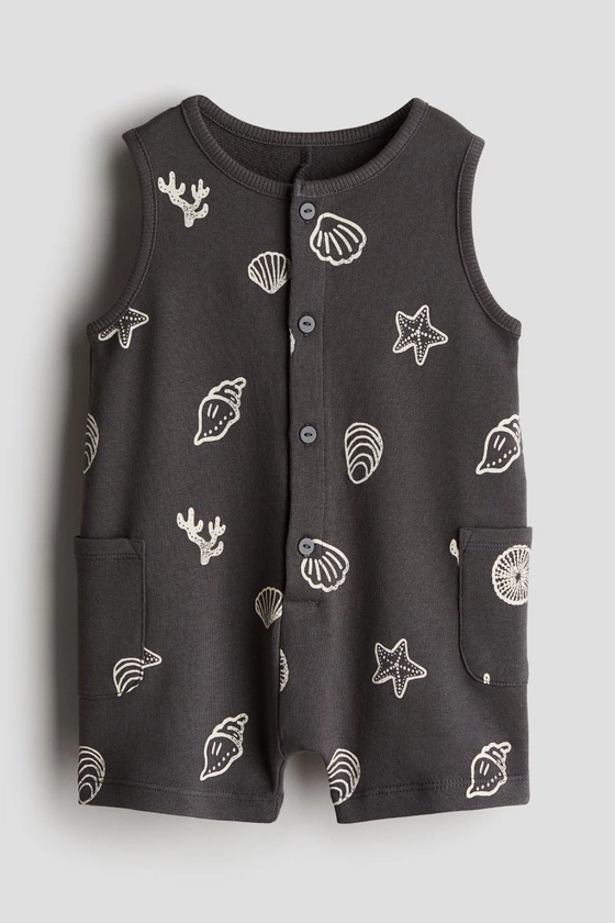 Cotton romper suit - Round neck - Sleeveless - Dark grey/Seashells - Kids | H&M GB