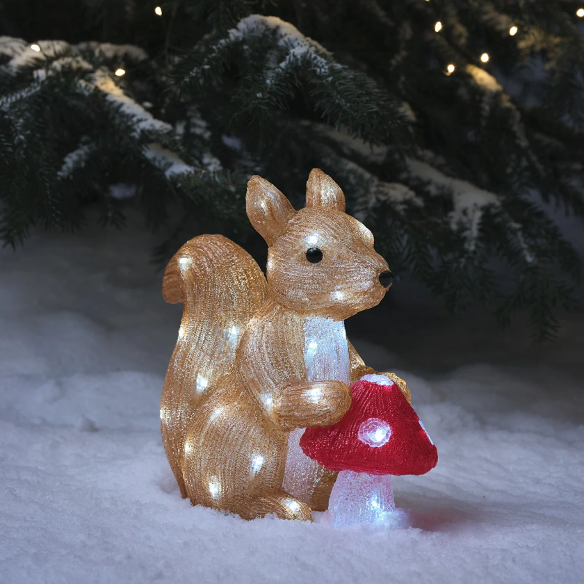 Écureuil Lumineux de 32 cm en acrylique, Figurine de Noël à Piles