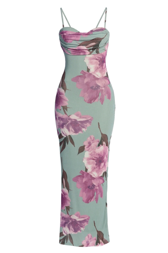 Sage Floral Slinky Visions Of You Maxi Dress