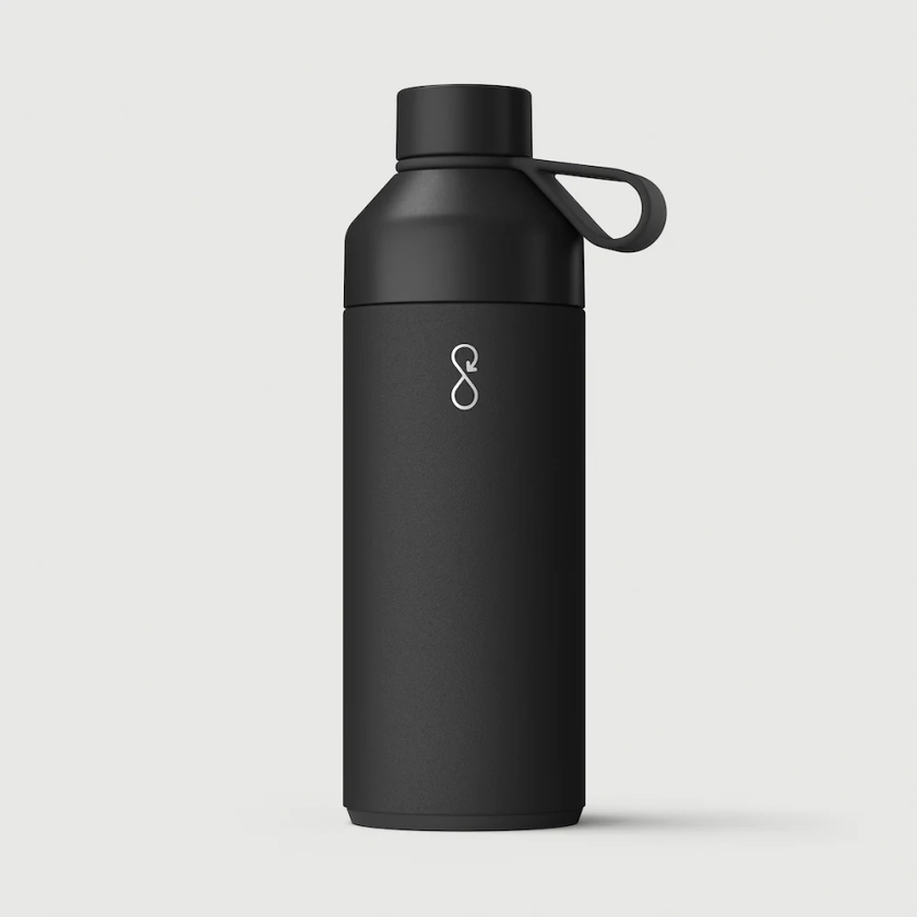 Large Black Stainless Steel Water Bottle 1 Litre