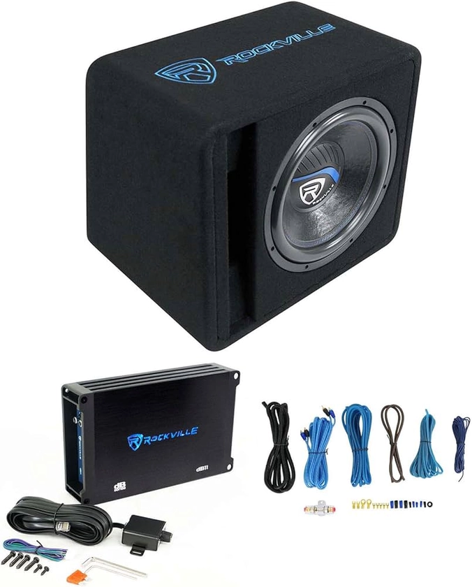 Rockville SK512 PACKAGE 12" 1400w Loaded K5 Car Subwoofer Enclosure+DB11 Amp, Black