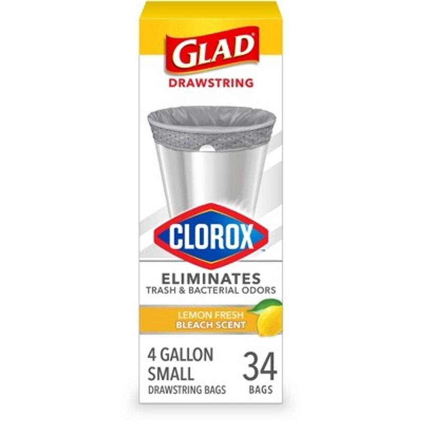 Glad Drawstring Small Trash Bags - Lemon Fresh Bleach - 4 Gallon - 34ct