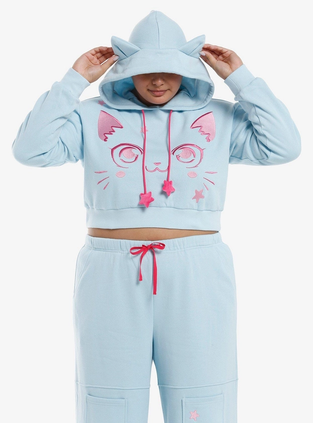 Sweet Society Kawaii Cat Girls Crop Hoodie Plus Size