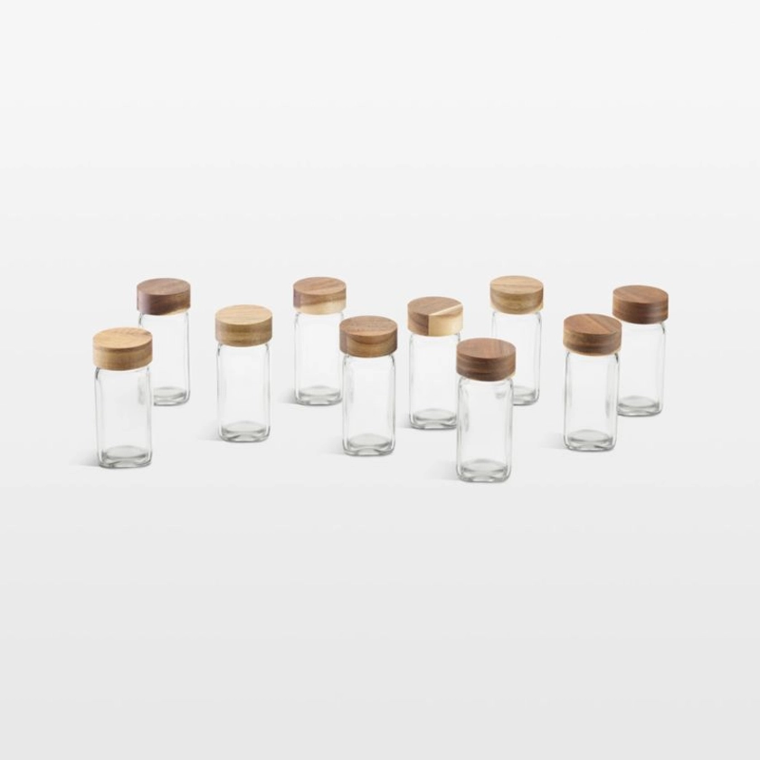 NeatMethod Glass Spice Jars with Acacia Wood Lids, Set of 10 + Reviews | Crate & Barrel