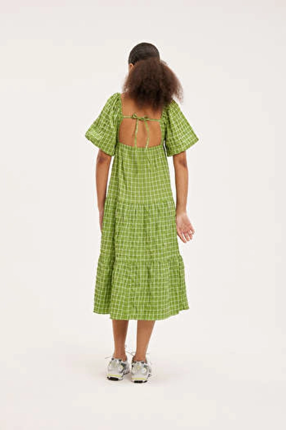 Off-the-shoulder midi dress - Green checked - Monki GB