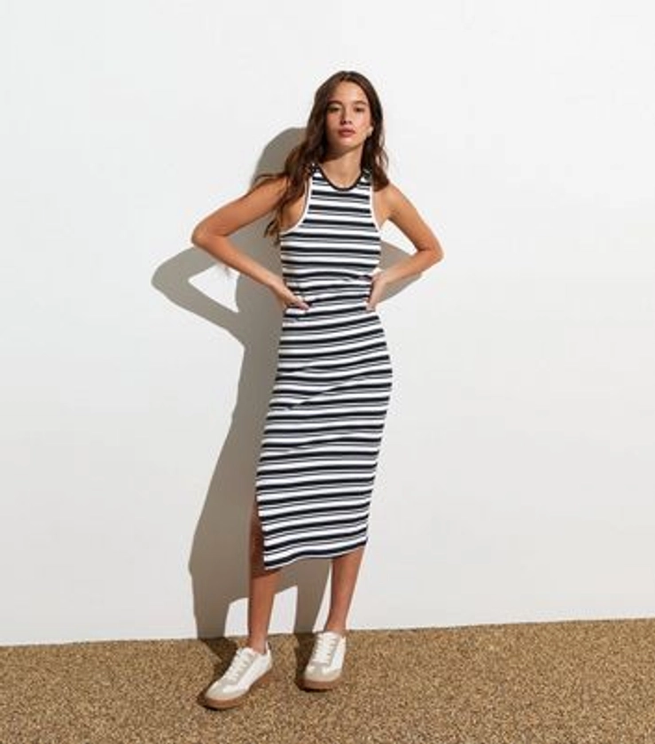 ONLY Navy Striped Rib Vest Midi Dress