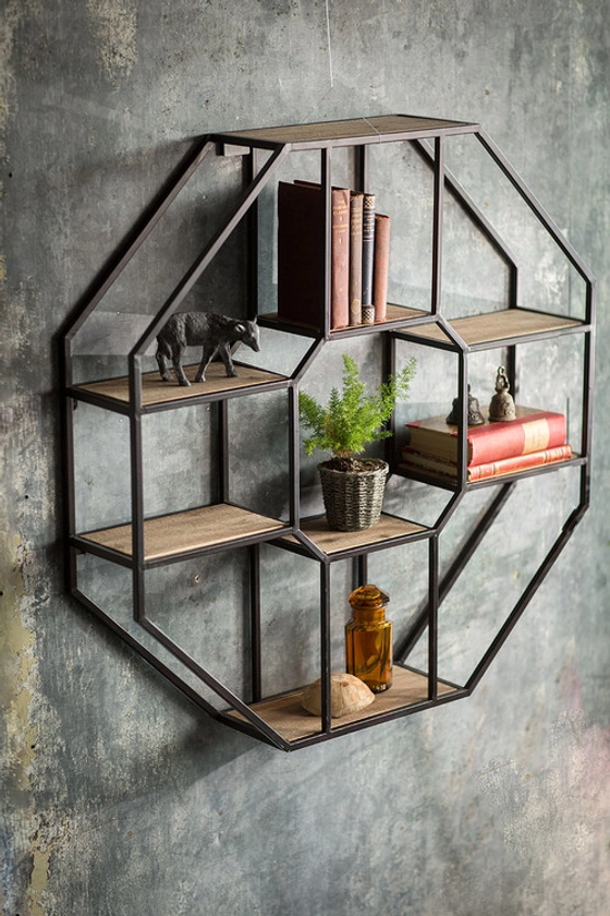 Iron and Wood Hexagonal Shelf
