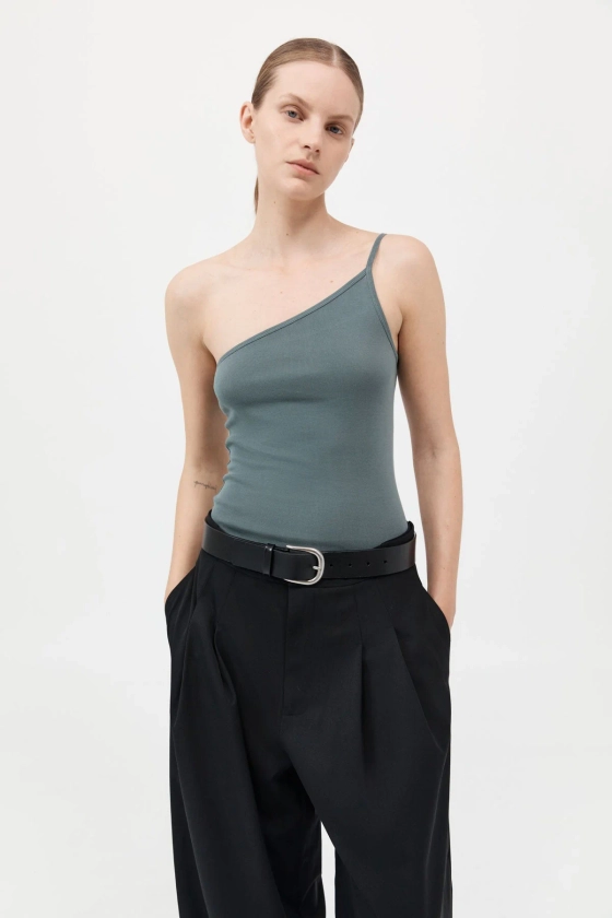 Organic Cotton One Shoulder Tank - Balsam Green