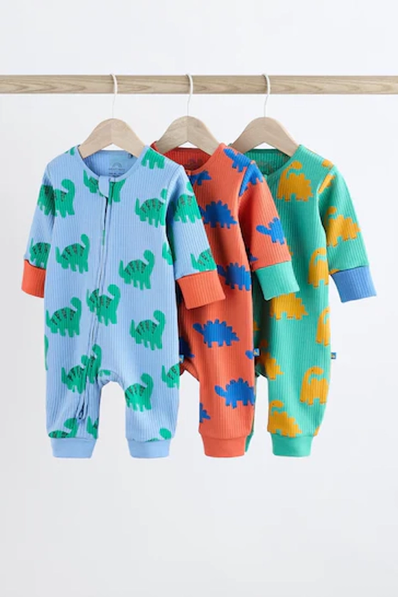 Buy Bright Dino Footless Zip 3 Pack Baby Sleepsuits (0-3yrs) from the Next UK online shop