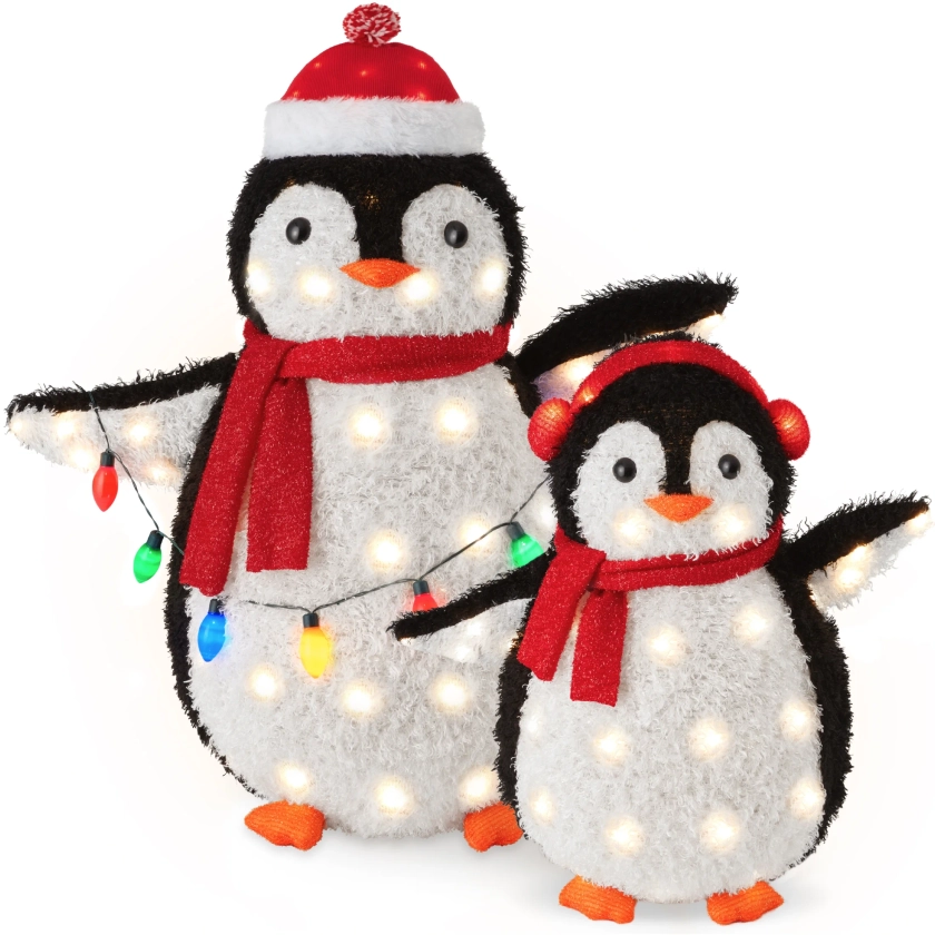 Best Choice Products 2-Piece Lighted 3ft Pop-Up Penguin Family Outdoor Christmas Decoration w/ 150 LED Lights - Red - Walmart.com