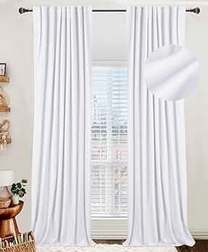 White Blackout Curtains Linen Blackout Curtains for Bedroom 84 Inches Long,Back Tab/Rod Pocket Living Room Drapes,Thermal Insulated Textured Blackout Curtains 2 Panels Set,50" W x 84" L,Bright White