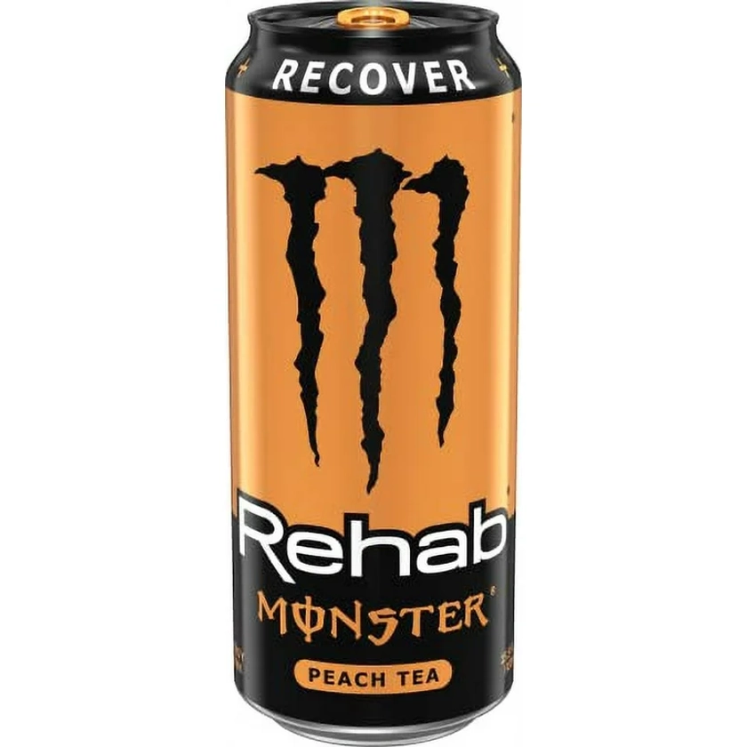 Monster Rehab Peach Tea + Energy, Energy Iced Tea, Energy Drink, 15.5 Ounce (Pack of 15)