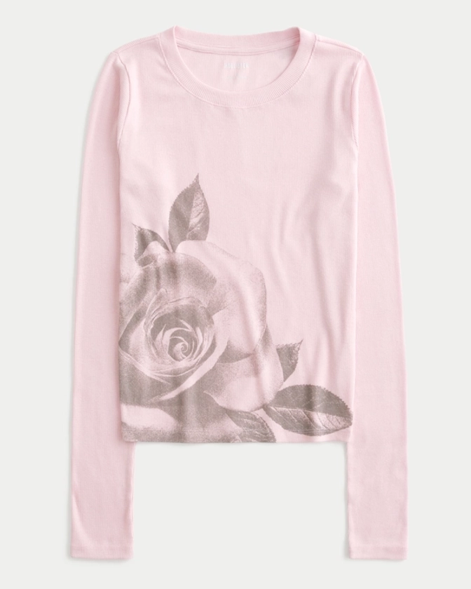 Women's Ribbed Floral Long-Sleeve Baby Tee | Women's Tops | HollisterCo.com