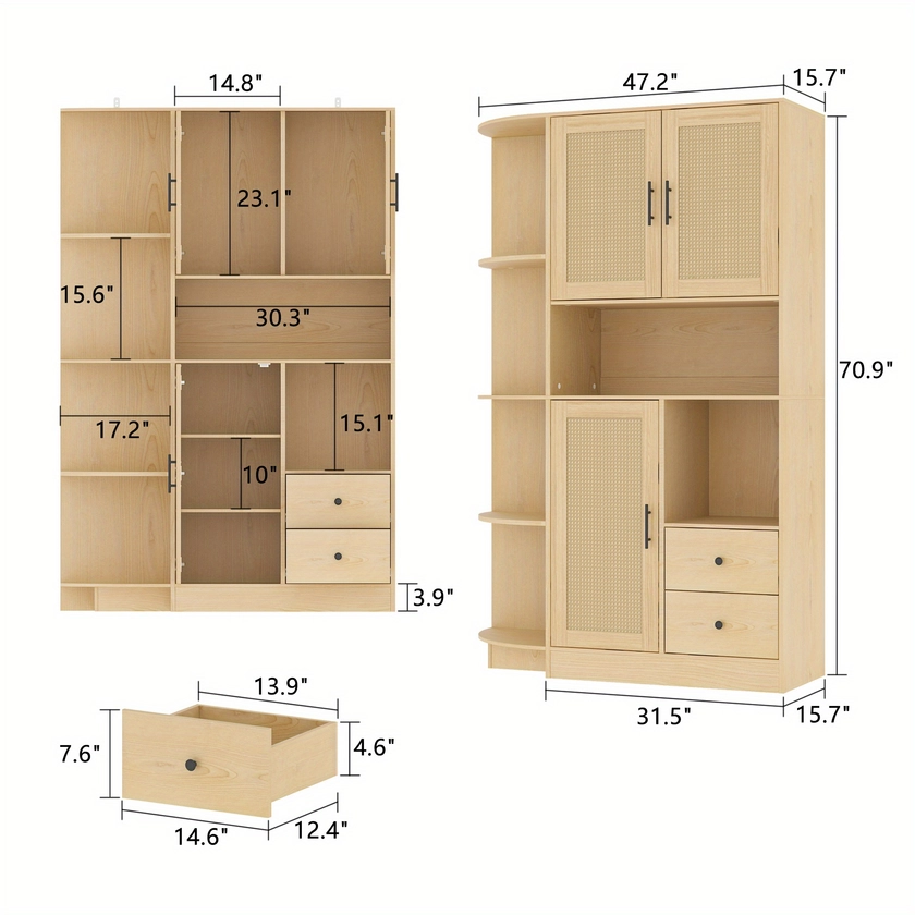 1pc Bookshelves, With 3 Doors And 2 Drawers, Kitchen, Pantry Storage Cabinet