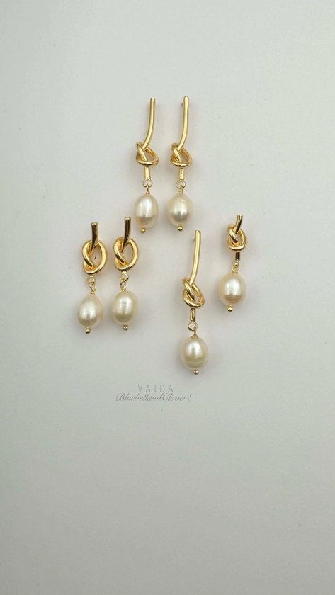 14k Gold Filled Knot & Pearl Earrings Gold Pearl Earrings Asymmetric Pearl Earrings Mix and Match Pearl Earrings Love Knot Earrings - Etsy UK