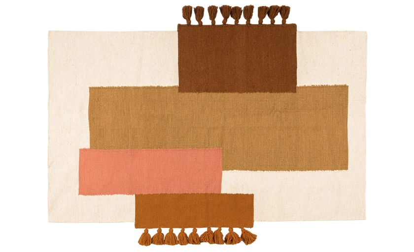 Tapis, géométrique beige, moutarde, rose, marron, | Saint Maclou