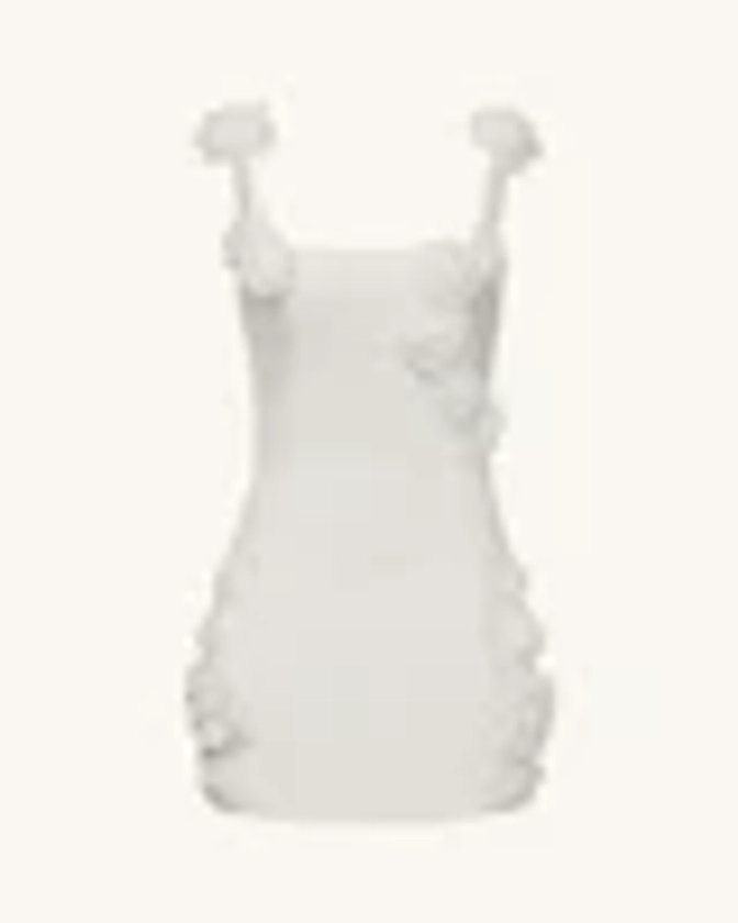 Elaina White Rosette Applique Mini Dress - White