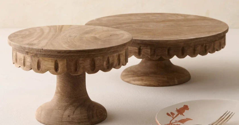 Antiqued Wood Scalloped Cake Stand