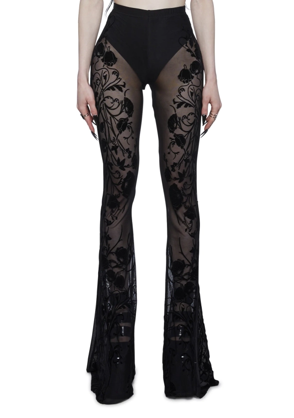 Widow Mesh Rose Flare Leggings - Black