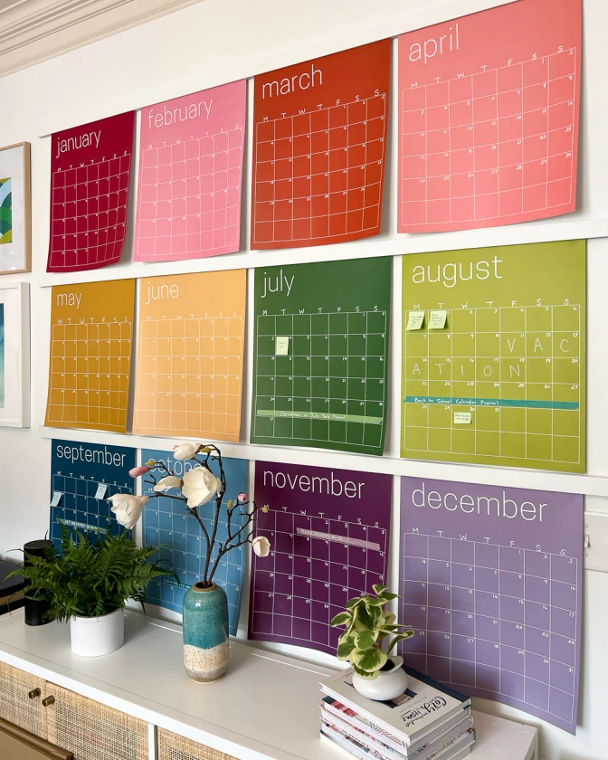 Reusable Large Wall Calendar in Rainbow