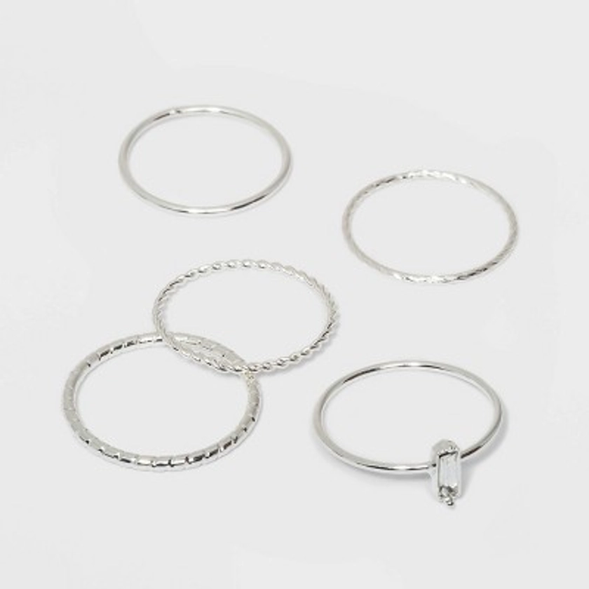 Clear Stone and Four Thin Ring Set 5pc - A New Day™ Silver 8