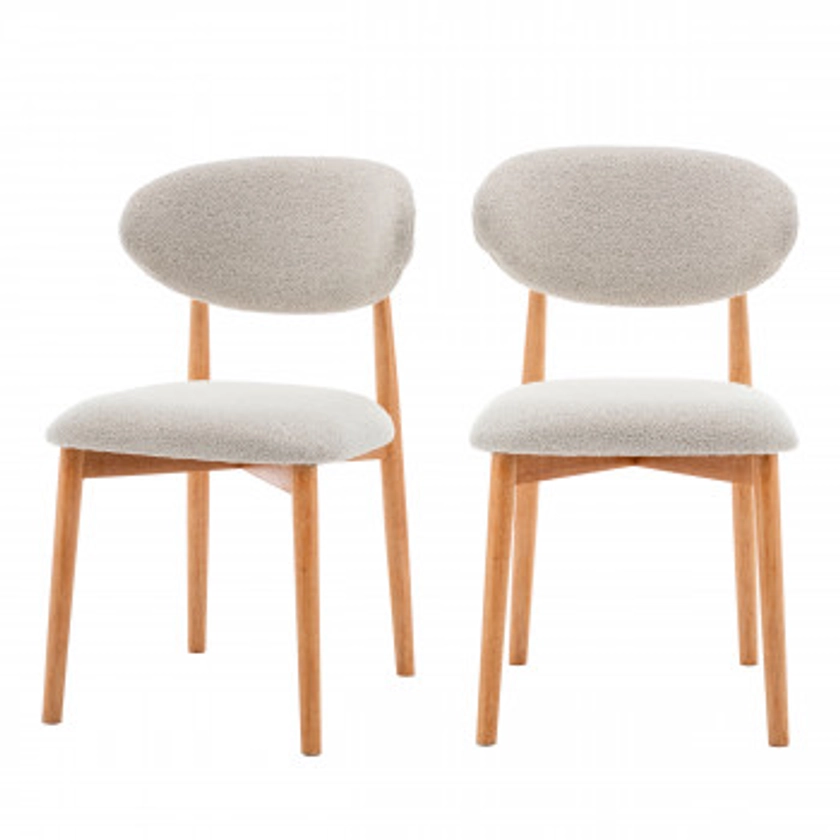 Clara - Lot de 2 chaises en tissu bouclette et bois