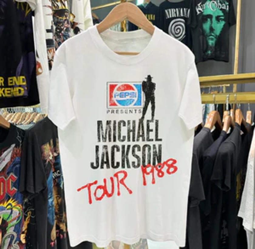 MICHAEL JACKSON 1988 TOUR HEAVY WEIGHT WASHED WHITE TSHIRT