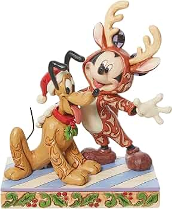 Jim Shore Enesco Disney Traditions 6013059 Figurine Mickey Renne avec Père Noël Pluto 15,9 cm