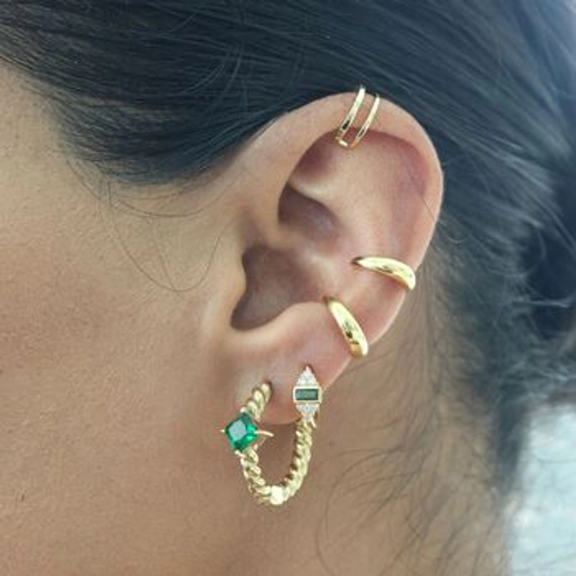 18 K Gold Plated Emerald Green Crystal Huggie Earrings