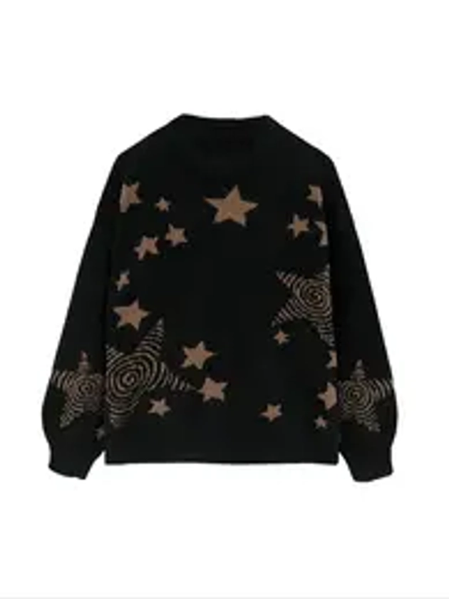 Women's Star Print Drop Shoulder Sweater, Fashion Casual Long Sleeve Round Neck Jumper for Fall & Winter, Ladies' Knitwear for Daily Wear, Sweaters for Women, Winter Clothes Women, Tops for Women, Experimental Outfits