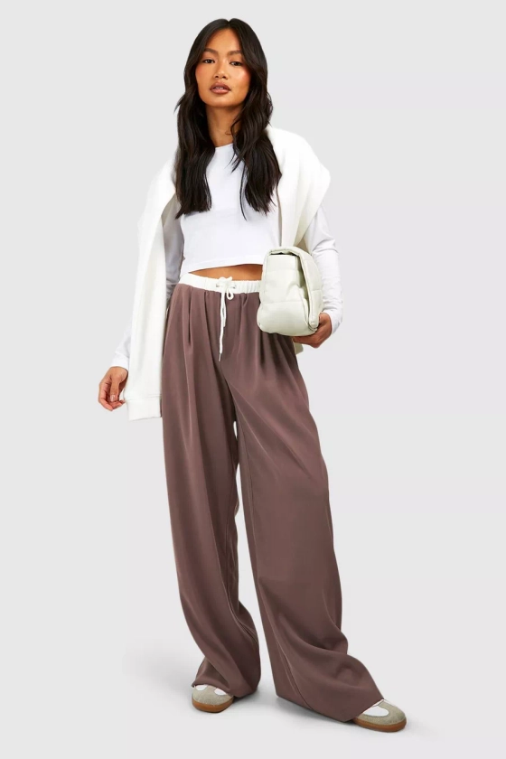 Contrast Waistband Detail Wide Leg Trouser