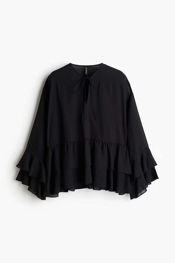 Blouse volantée en mousseline - Noir - FEMME | H&M FR